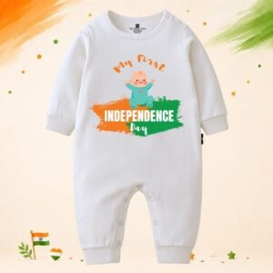 The Peppy Tend 100% Cotton Knit Full Sleeves My First ndependence Day Sitting Baby Printed Full Romper