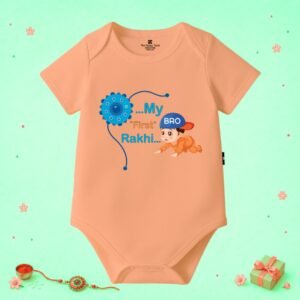 The Peppy Tend 100% Cotton Knit Half Sleeves My First Rakhi Boy Printed Half Onesie