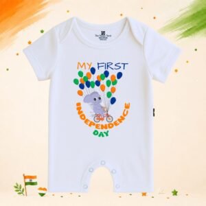 The Peppy Tend 100% Cotton Knit Half Sleeves My First Independence Day Elephant Cycle Printed Half Romper