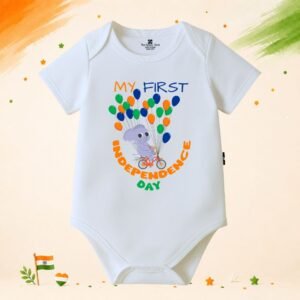 The Peppy Tend 100% Cotton Knit Half Sleeves My First Independence Day Elephant Cycle Printed Half Onesie