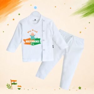 The Peppy Tend 100% Cotton Knit Full Sleeves My First ndependence Day Sitting Baby Printed Kurta Pyjama Set