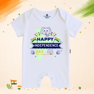 The Peppy Tend 100% Cotton Knit Half Sleeves Happy Independence Day Map Printed Half Romper