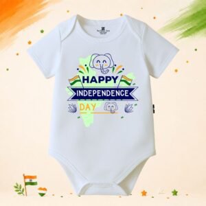 The Peppy Tend 100% Cotton Knit Half Sleeves Happy Independence Day Map Printed Half Onesie