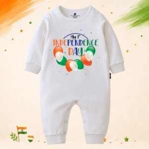 The Peppy Tend 100% Cotton Knit Full Sleeves My 1st Independence Day Balloons Printed Full Romper