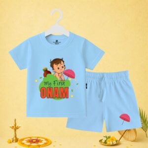 The Peppy Tend 100% Cotton Knit Half Sleeves My First Onam Printed T-Shirt Shorts Set