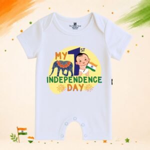 The Peppy Tend 100% Cotton Knit Half Sleeves My 1st Independence Day Baby Printed Half Romper