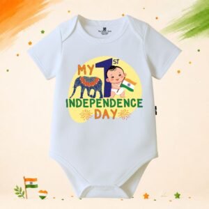 The Peppy Tend 100% Cotton Knit Half Sleeves My 1st Independence Day Baby Printed Half Onesie