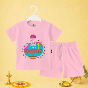 The Peppy Tend 100% Cotton Knit Half Sleeves My 1st Onam Elephant Printed T-Shirt Shorts Set