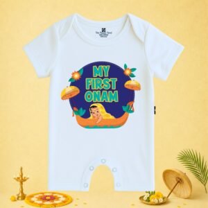 The Peppy Tend 100% Cotton Knit Half Sleeves My First Onam Baby Boat Printed Half Romper