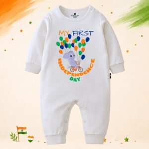 The Peppy Tend 100% Cotton Knit Full Sleeves My First Independence Day Elephant Cycle Printed Full Romper