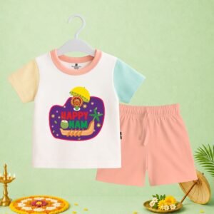 The Peppy Tend 100% Cotton Knit Half Sleeves Happy Onam 2 Printed T-Shirt Shorts Set