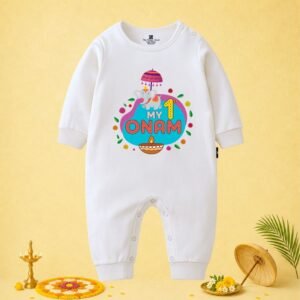 The Peppy Tend 100% Cotton Knit Full Sleeves My 1st Onam Elephant Printed Full Romper