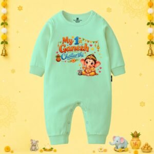 The Peppy Tend 100% Cotton Knit Full Sleeves My 1st Ganesh Chaturthi Printed Full Romper