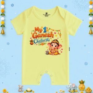 The Peppy Tend 100% Cotton Knit Half Sleeves My 1st Ganesh Chaturthi Printed Half Romper