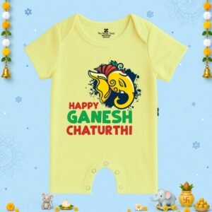 The Peppy Tend 100% Cotton Knit Half Sleeves Happy Ganesh Chaturthi Printed Half Romper