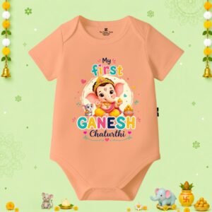 The Peppy Tend 100% Cotton Knit Half Sleeves My First Ganesh Chaturthi Printed Half Onesie