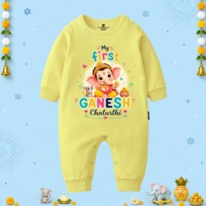The Peppy Tend 100% Cotton Knit Full Sleeves My First Ganesh Chaturthi Printed Full Romper