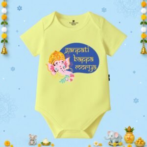 The Peppy Tend 100% Cotton Knit Half Sleeves Ganpati Bappa Morya Printed Half Onesie