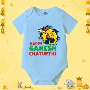 The Peppy Tend 100% Cotton Knit Half Sleeves Happy Ganesh Chaturthi Printed Half Onesie