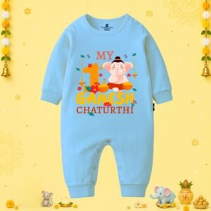 The Peppy Tend 100% Cotton Knit Full Sleeves My 1st Ganesh Chaturthi Printed Full Romper
