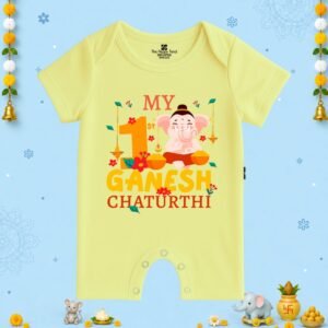 The Peppy Tend 100% Cotton Knit Half Sleeves My 1st Ganesh Chaturthi Printed Half Romper