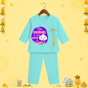 The Peppy Tend 100% Cotton Knit Full Sleeves This Modak is too Cute to Handle Printed Angrakha Kurta Pyjama Set
