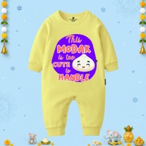 The Peppy Tend 100% Cotton Knit Full Sleeves This Modak is too Cute to Handle Printed Full Romper