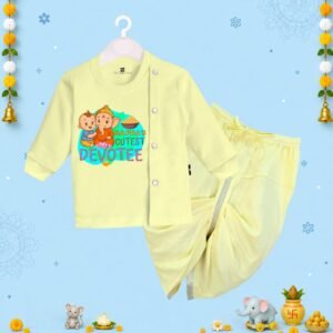 The Peppy Tend 100% Cotton Knit Full Sleeves Bappa's Cutest Devotee Printed Kurta Dhoti Set
