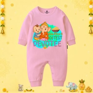 The Peppy Tend 100% Cotton Knit Full Sleeves Bappa's Cutest Devotee Printed Full Romper