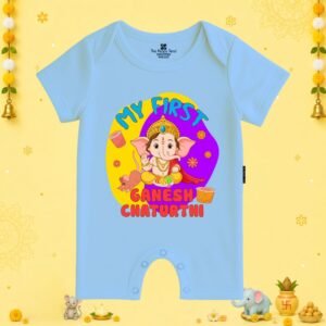 The Peppy Tend 100% Cotton Knit Half Sleeves My First Ganesh Chaturthi Printed Half Romper