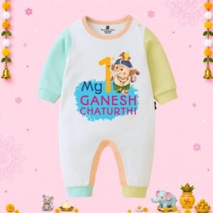 The Peppy Tend 100% Cotton Knit Full Sleeves My 1st Ganesh Chaturthi Printed Full Romper
