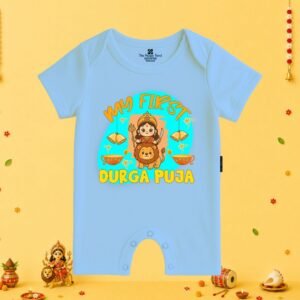 The Peppy Tend 100% Cotton Knit Half Sleeves My First Durga Puja Printed Half Romper