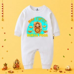 The Peppy Tend 100% Cotton Knit Full Sleeves My First Durga Puja Printed Full Romper