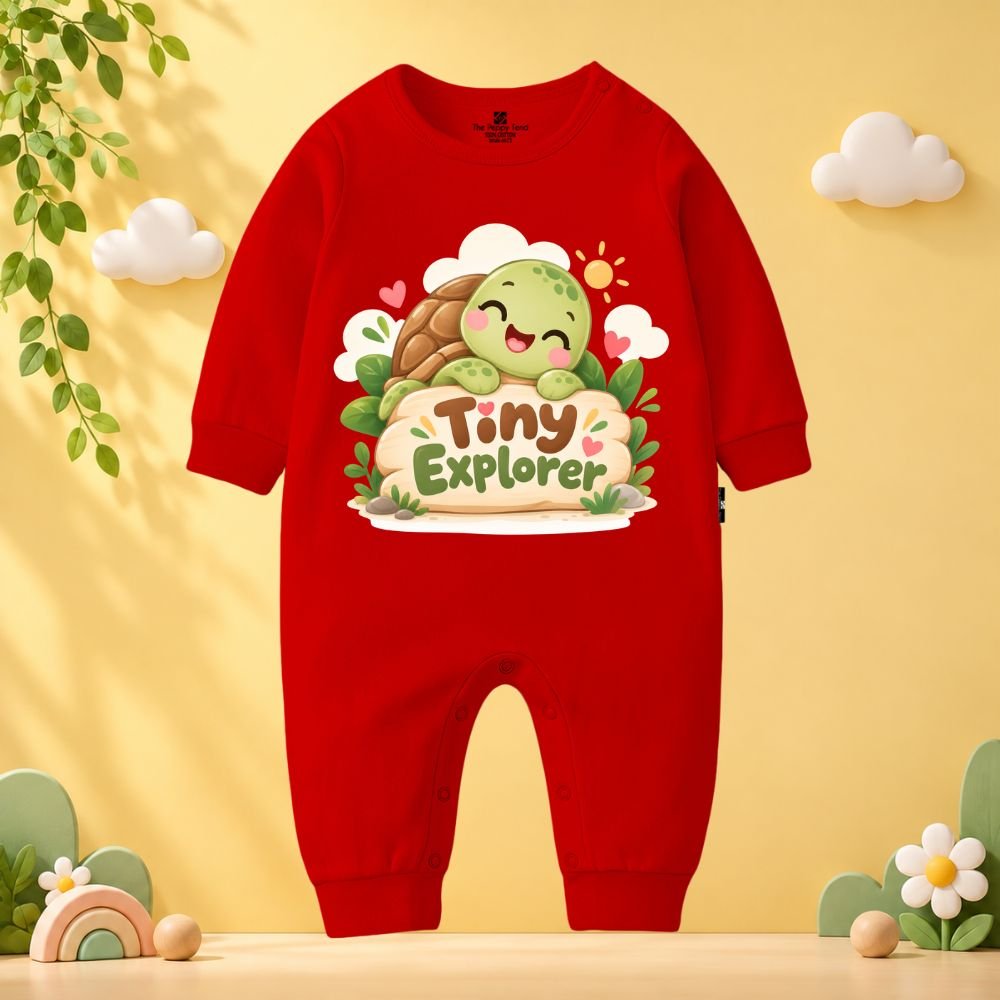 The Peppy Tend 100% Cotton Knit Full Sleeves Ocean Theme Tiny Explorer Printed Full Romper - Image 1