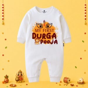 The Peppy Tend 100% Cotton Knit Full Sleeves My First Durga Pooja Printed Full Romper