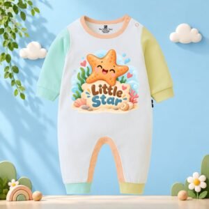 The Peppy Tend 100% Cotton Knit Full Sleeves Ocean Theme Little Star Printed Full Romper