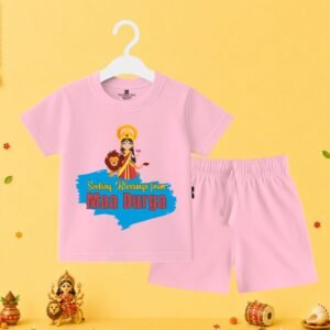 The Peppy Tend 100% Cotton Knit Half Sleeves Seeking Blessings From Maa Durga Printed T-Shirt Shorts Set