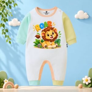 The Peppy Tend 100% Cotton Knit Full Sleeves Animal Theme Roar Printed Full Romper