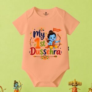 The Peppy Tend 100% Cotton Knit Half Sleeves My First Dussehra Printed Half Onesie