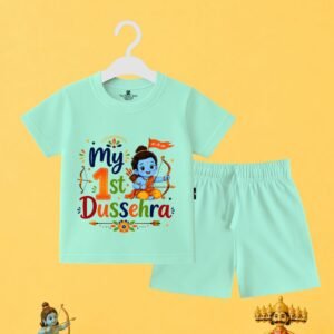 The Peppy Tend 100% Cotton Knit Half Sleeves My First Dussehra Printed T-Shirt Shorts Set
