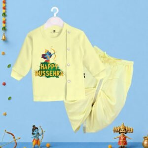 The Peppy Tend 100% Cotton Knit Full Sleeves Happy Dussehra Printed Kurta Dhoti Set