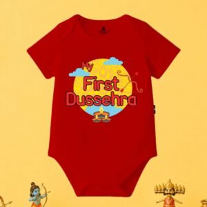 The Peppy Tend 100% Cotton Knit Half Sleeves My First Dussehra Printed Half Onesie