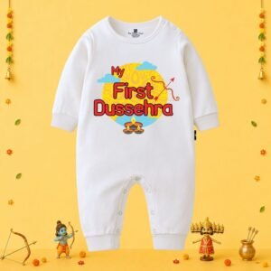 The Peppy Tend 100% Cotton Knit Full Sleeves My First Dussehra Printed Full Romper