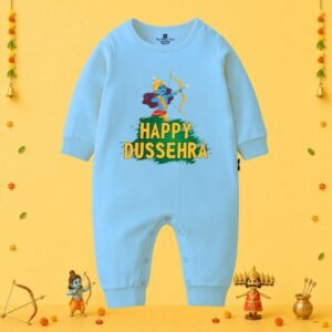 The Peppy Tend 100% Cotton Knit Full Sleeves Happy Dussehra Printed Full Romper