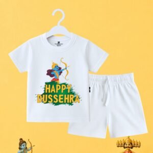 The Peppy Tend 100% Cotton Knit Half Sleeves Happy Dussehra Printed T-Shirt Shorts Set