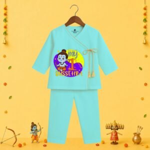 The Peppy Tend 100% Cotton Knit Full Sleeves My 1st Dussehra Printed Kurta Pyjama Set