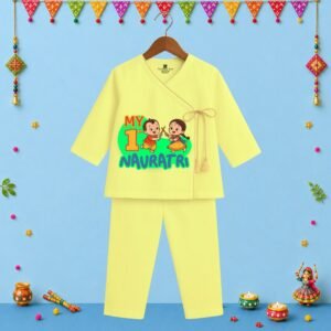 The Peppy Tend 100% Cotton Knit Full Sleeves My 1st Navratri Printed Kurta Pyjama Set