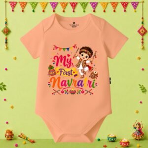 The Peppy Tend 100% Cotton Knit Half Sleeves My First Navratri Boy Printed Half Onesie