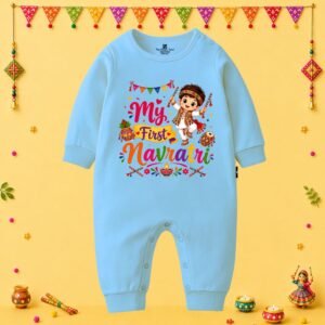 The Peppy Tend 100% Cotton Knit Full Sleeves My First Navratri Boy Printed Full Romper