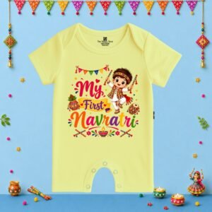The Peppy Tend 100% Cotton Knit Half Sleeves My First Navratri Boy Printed Half Romper